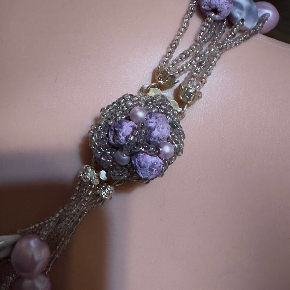 Vintage Japan Multi Strand Stone, Resin, Bead Necklace - Picture 4 of 8